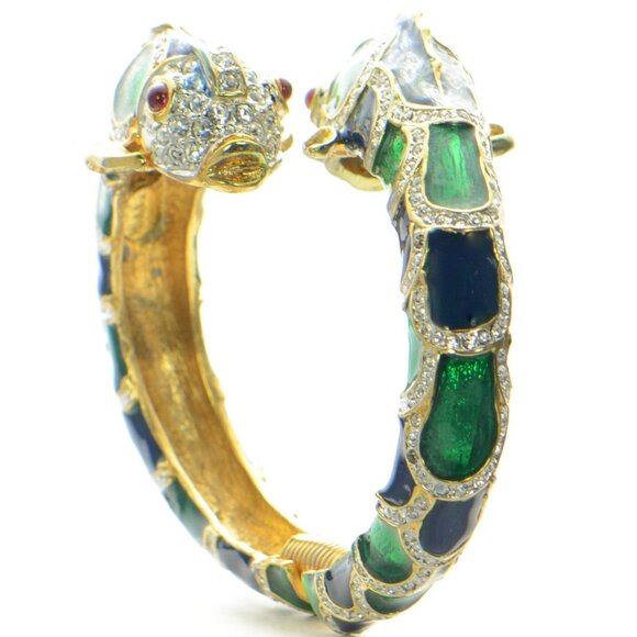 Vintage Kenneth Jay Lane Enamel & Crystal Snake Bracelet - Picture 3 of 9